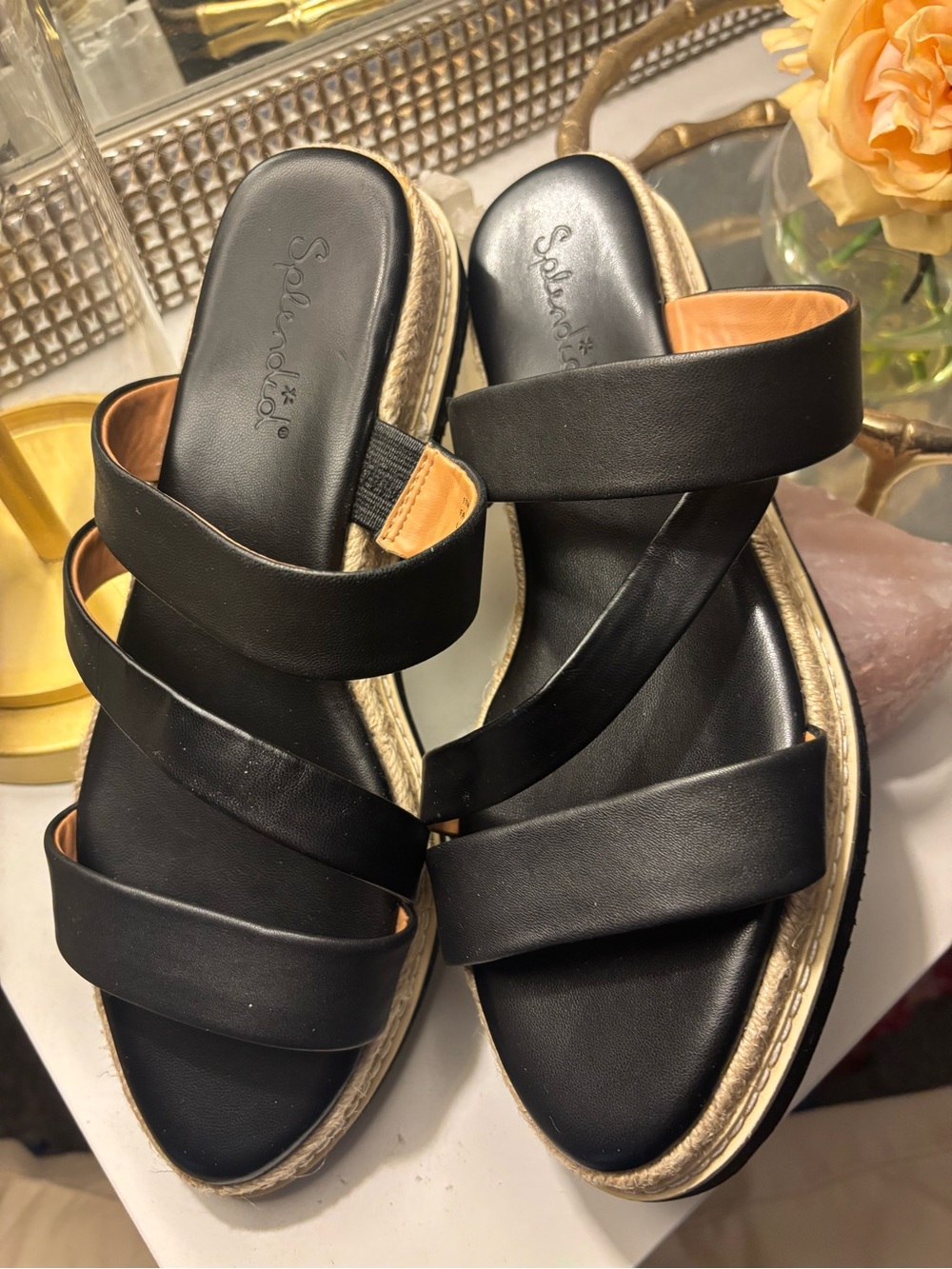 Splendid Black Triple-Strap Platform Sandals